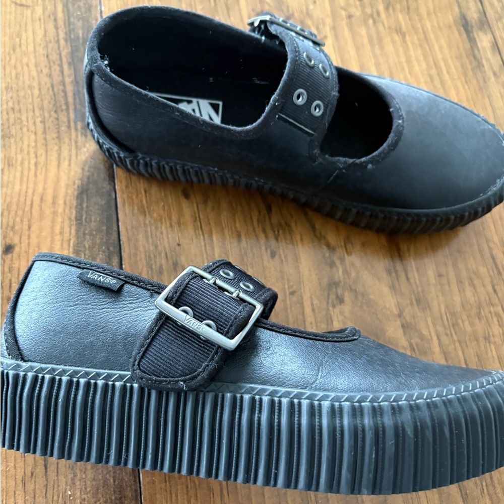 Vans women’s Black Dress Shoes with Strap - Picture 2 of 4